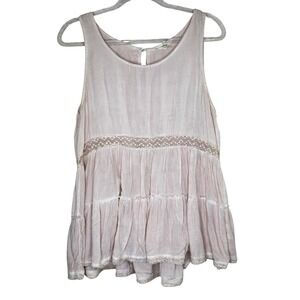 Entro Tank‎ Top Womens Large Pink Boho Lace Trim Flowy Sleeveless Tunic